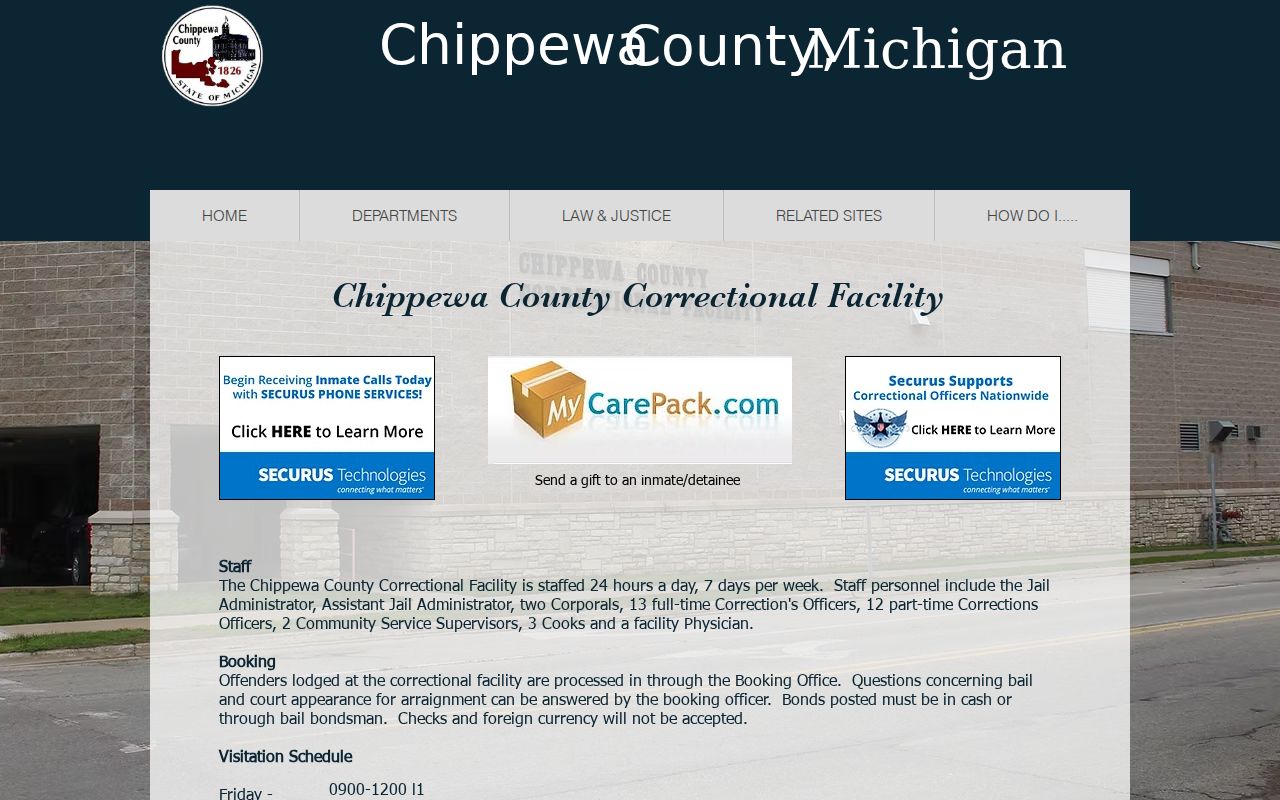 Chippewa County correctional facility booking and bond payment instructions
