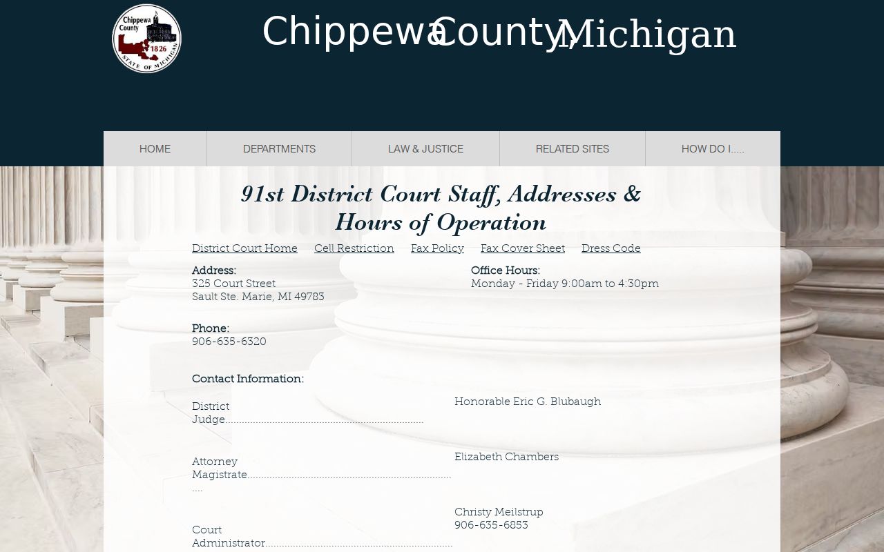Chippewa County court address, hours, and staff directory for the 91st District Court