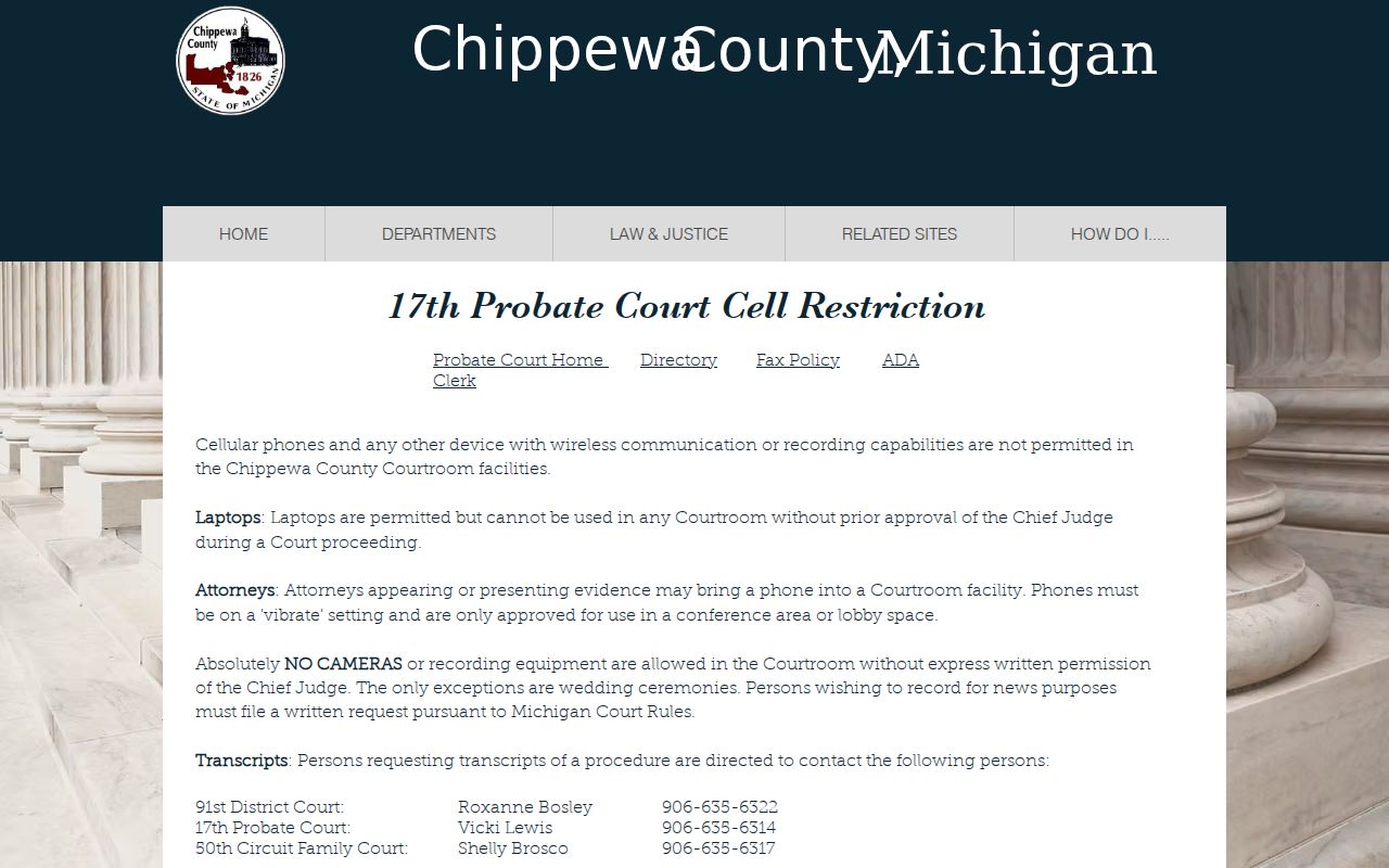 Chippewa County courthouse rules prohibiting phones, cameras, and recording devices in courtrooms