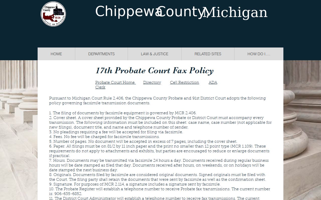 Chippewa County court fax cover sheet fields and filing rules