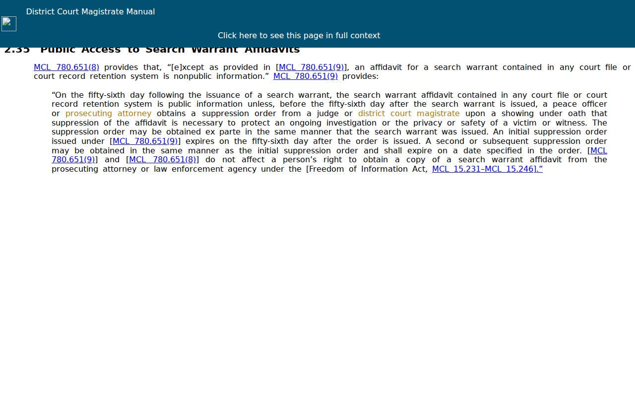 Michigan court explanation of when search warrant affidavits become public