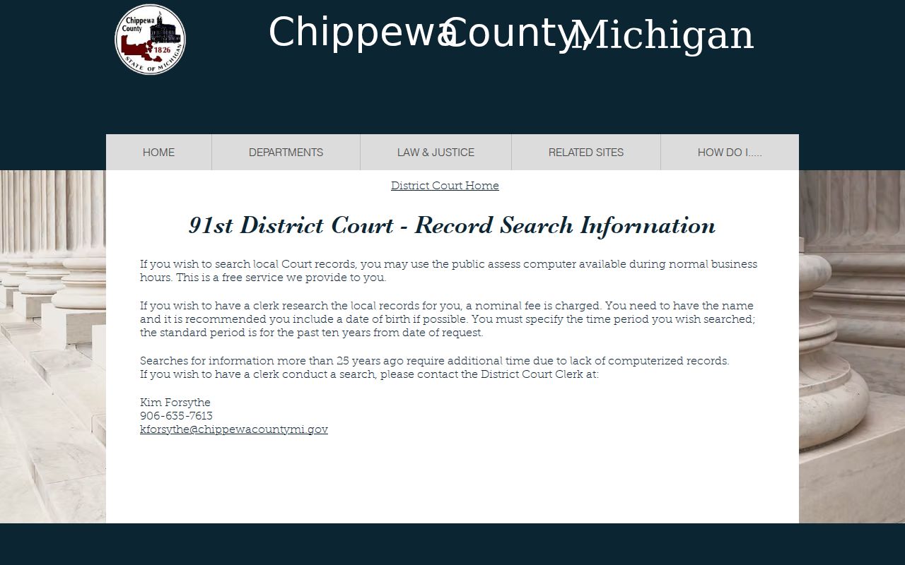 Chippewa County 91st District Court public access computer and clerk record search instructions